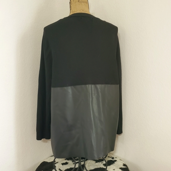 ZARA Black faux leather and knit long sleeve snap close cardigan Sm - Picture 3 of 9